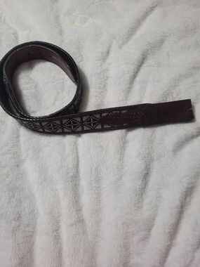Men's Western Embroidered Brown Leather Belt - Classic Geometric Design